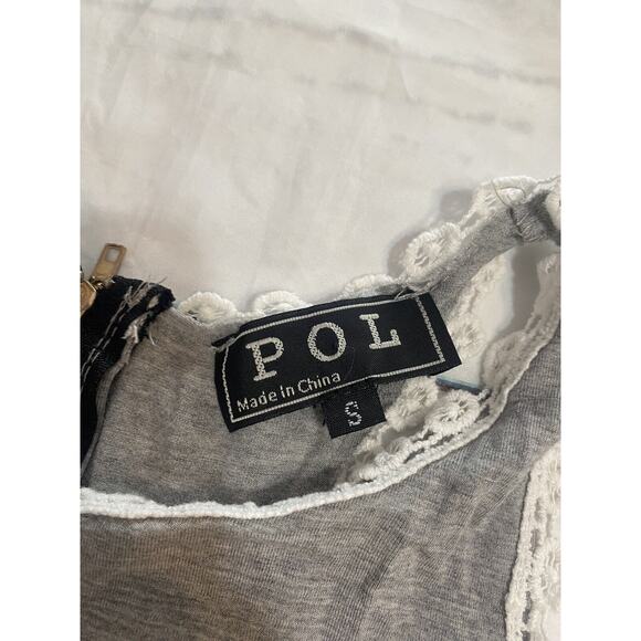 Anthropologie POL Dress Women’s Small Zip Up Gray, White Lace Trim (c) - Picture 5 of 6